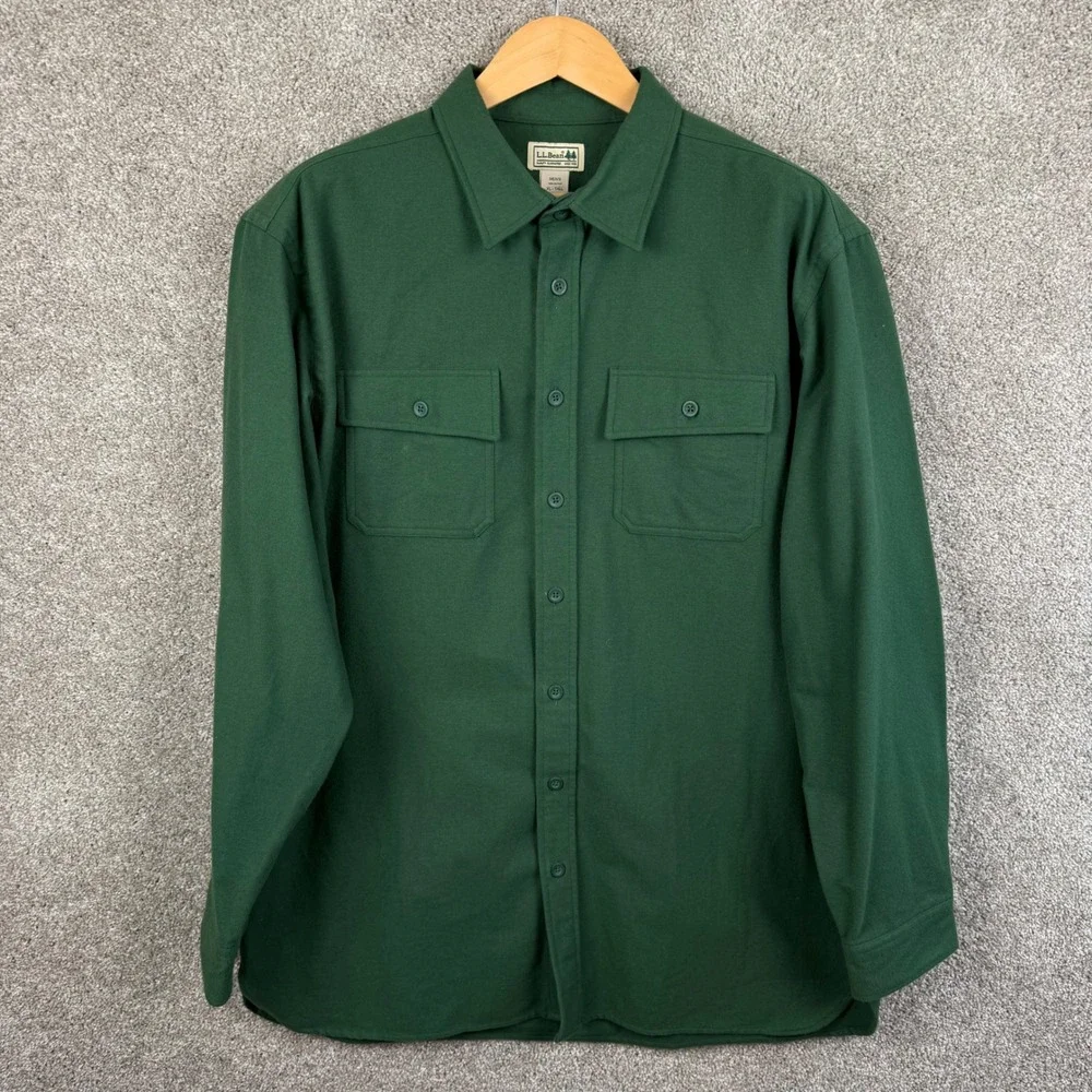 LL Bean Mens XL Tall Forest Green Chamois Cloth Cotton Button Down‎ Shirt